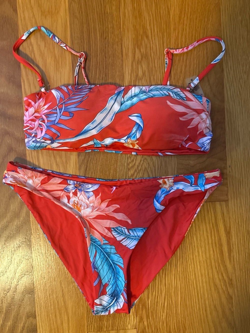 TiniBikini Coral Red Bandeau with Teal Accent